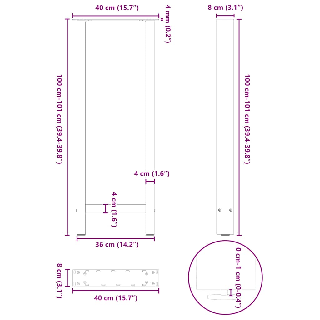 Noge za barski stol Bijele 2 kom 40 x (100-101) cm Čelične