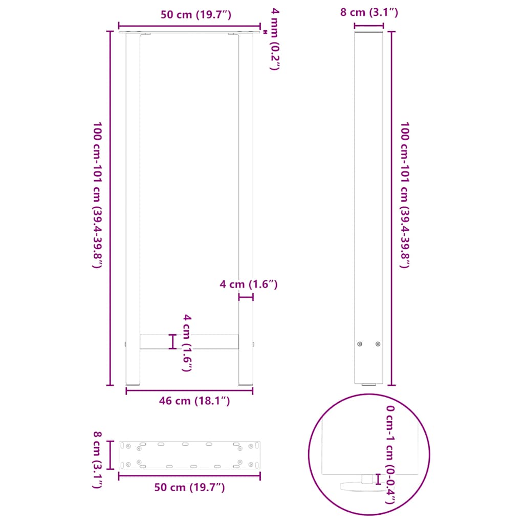 Noge za barski stol Bijele 2 kom 50 x (100-101) cm Čelične
