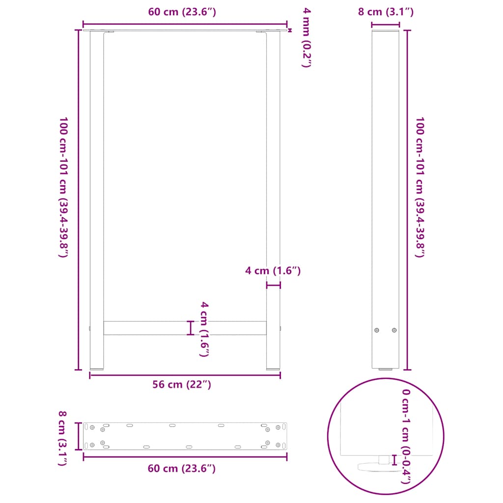 Noge za barski stol Prirodni čelik 2 kom 60 x (100-101) cm Čelik