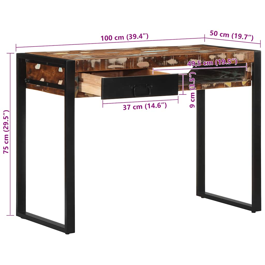 Višebojni radni stol 100x50x75 cm Obrađeno puno drvo
