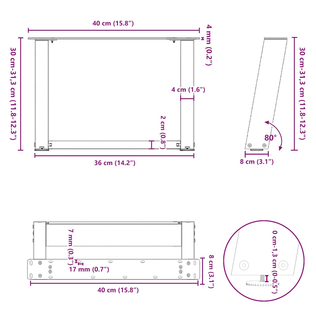 Noge za klub stolić U-oblik 2 kom Crne 40 x (30-31) cm Čelik