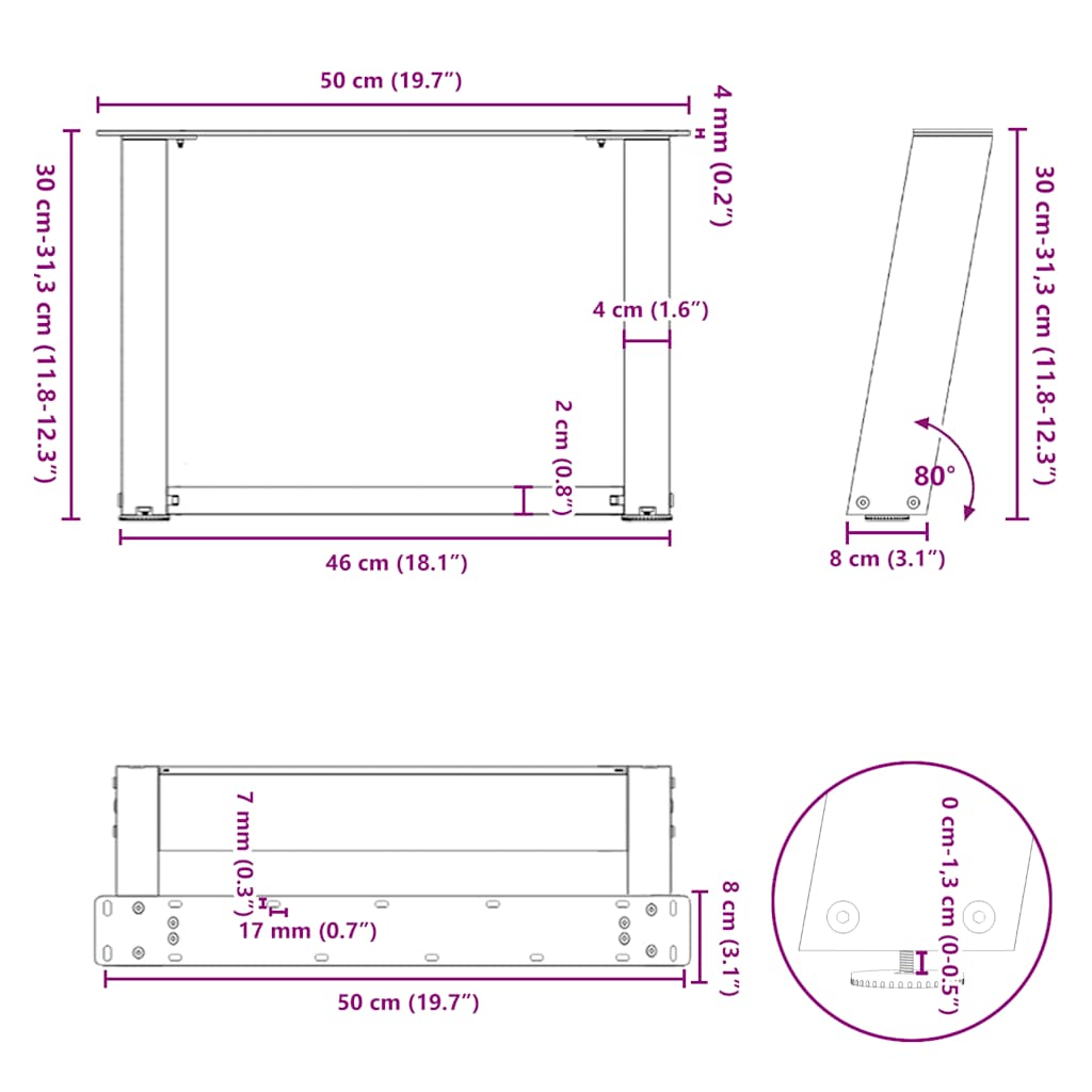 Noge za klub stolić U-oblik 2 kom antracit 50 x (30-31) cm čelik