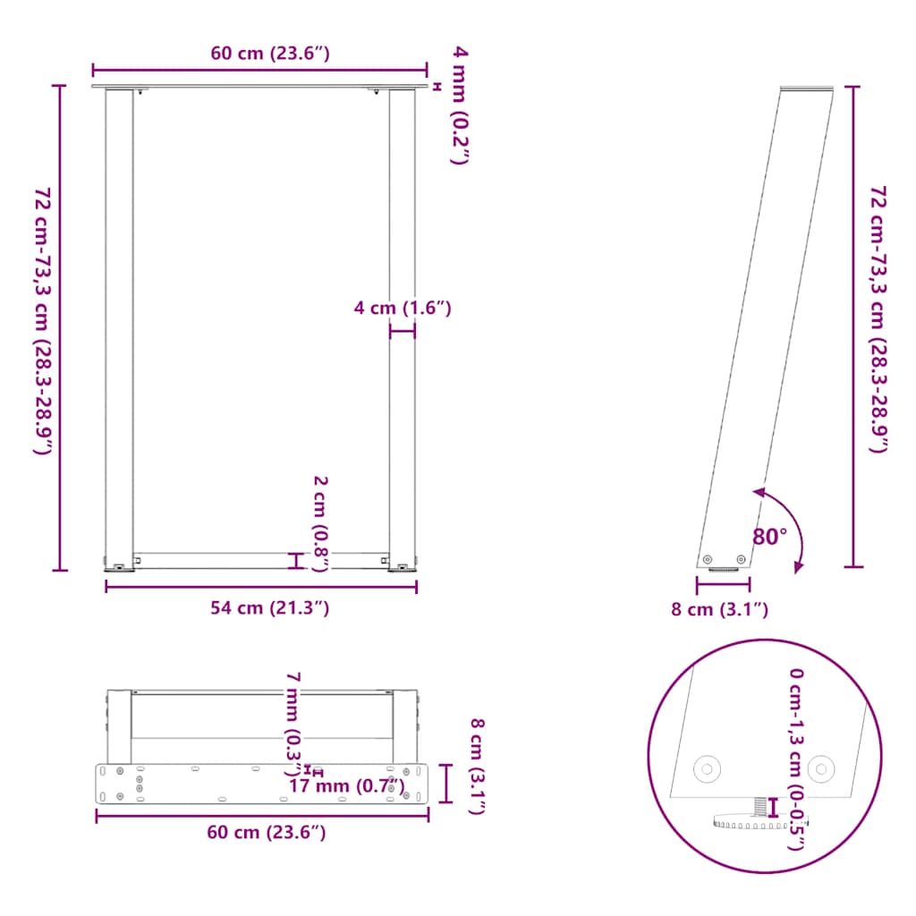 Noge za blagovaonski stol U-oblik 2 kom Crne 60 x (72-73) cm Čelik