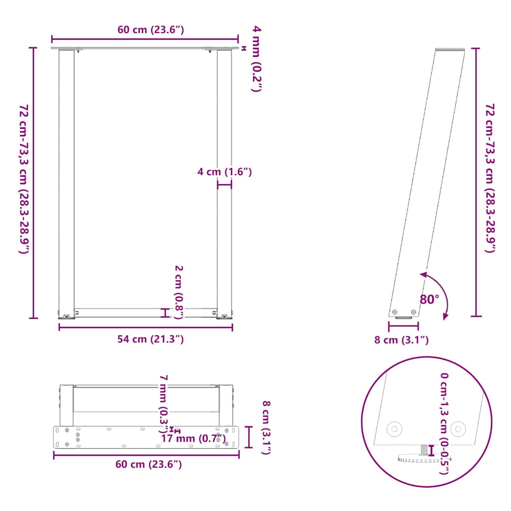 Noge za blagovaonski stol U-oblik 2 kom antracit 60 x (72-73) cm čelik
