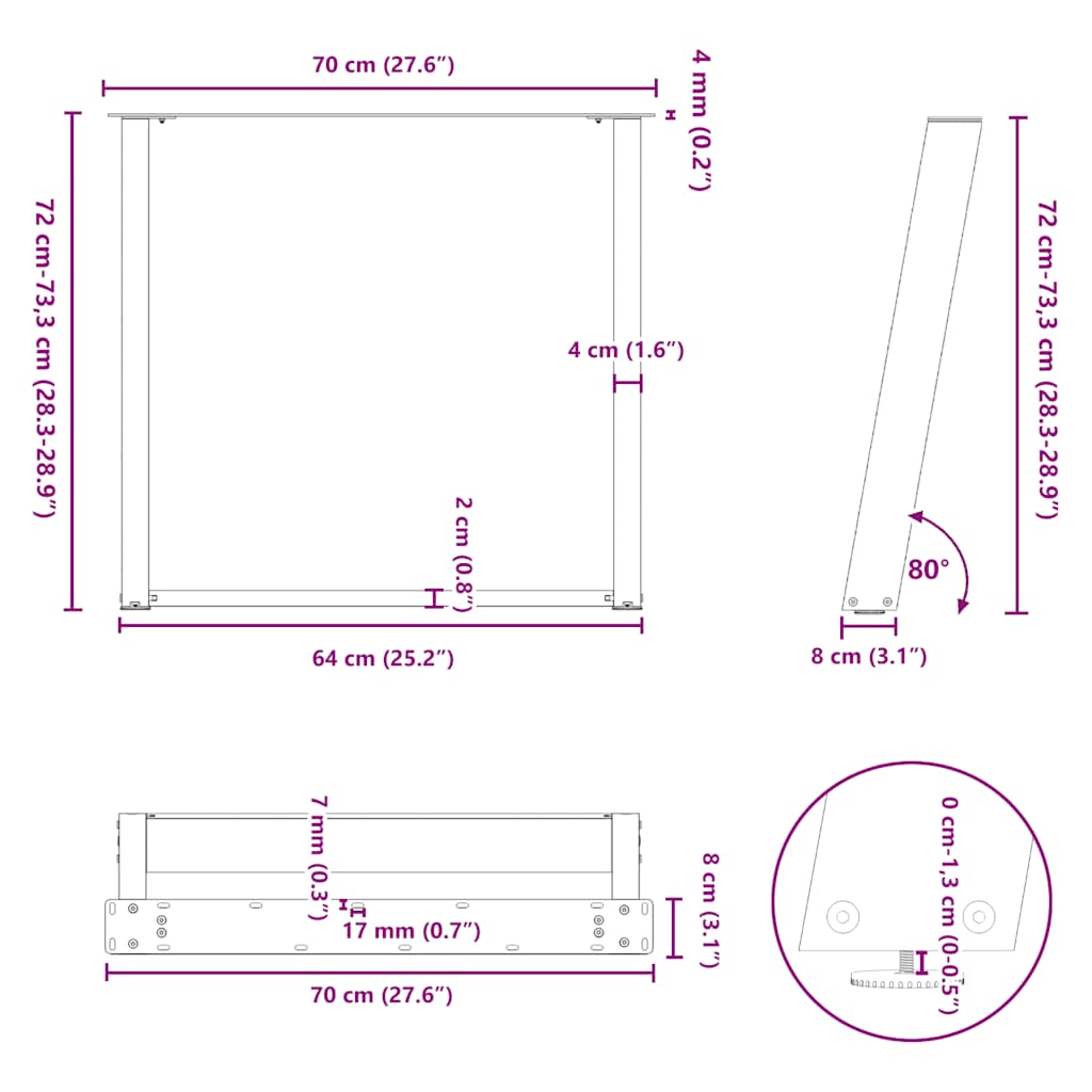 Noge za blagovaonski stol U-oblik 2 kom antracit 70 x (72-73) cm čelik