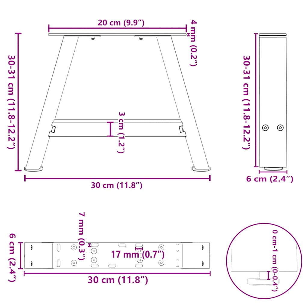 Noge za klub stolić A-oblika 2 kom Crne 30 x (30-31) cm Čelik