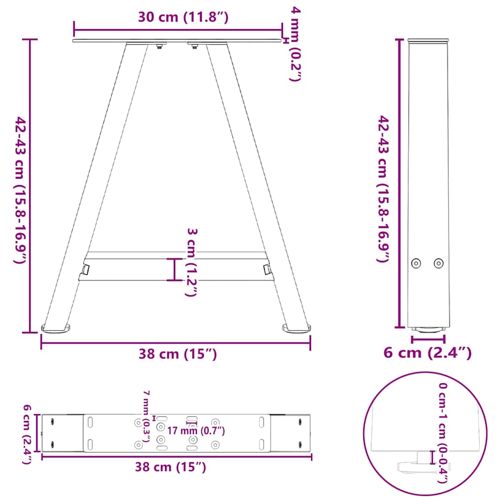 Noge za klub stolić A-oblika 2 kom Bijele 38 x (42-43) cm Čelik