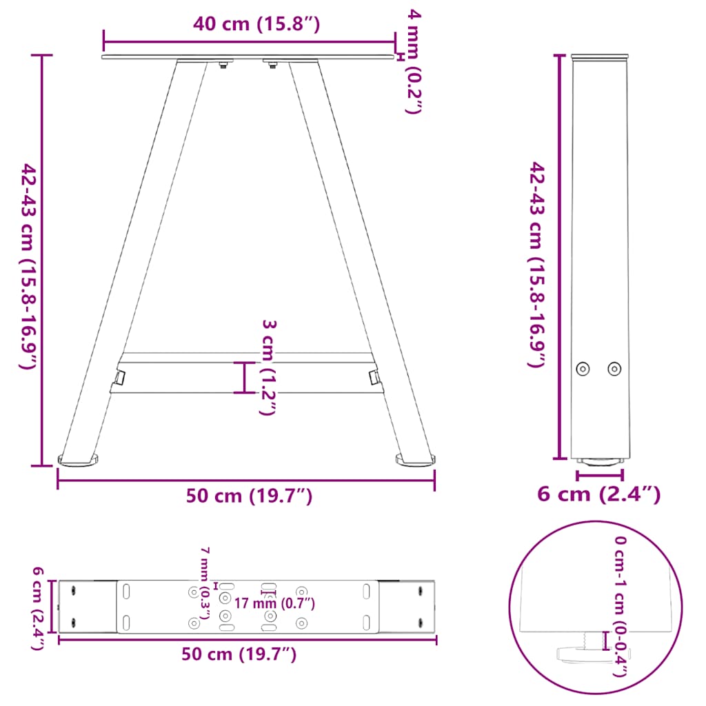 Noge za klub stolić A-oblika 2 kom antracit 50 x (42-43) cm čelik