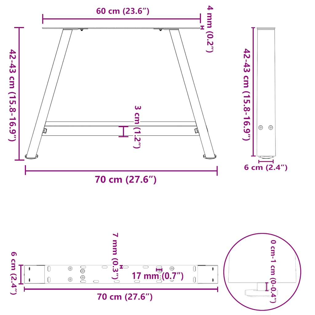 Noge za klub stolić A-oblika 2 kom Bijele 70 x (42-43) cm Čelik