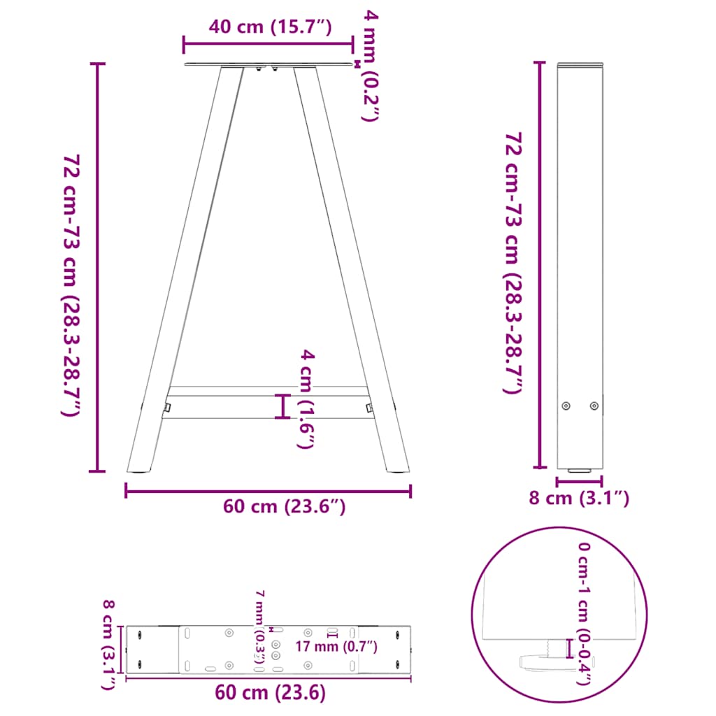Noge za blagovaonski stol A-oblika 2 kom antracit 60 x (72-73) cm čelik