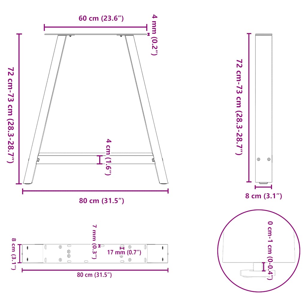 Noge za blagovaonski stol A-oblika 2 kom Crne 80 x (72-73) cm Čelik