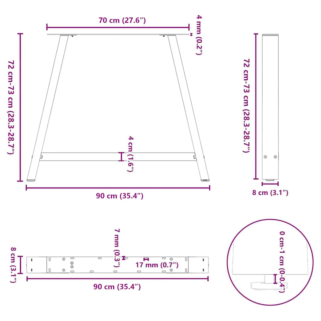 Noge za blagovaonski stol A-oblika 2 kom 90 x (72-73) cm Čelik