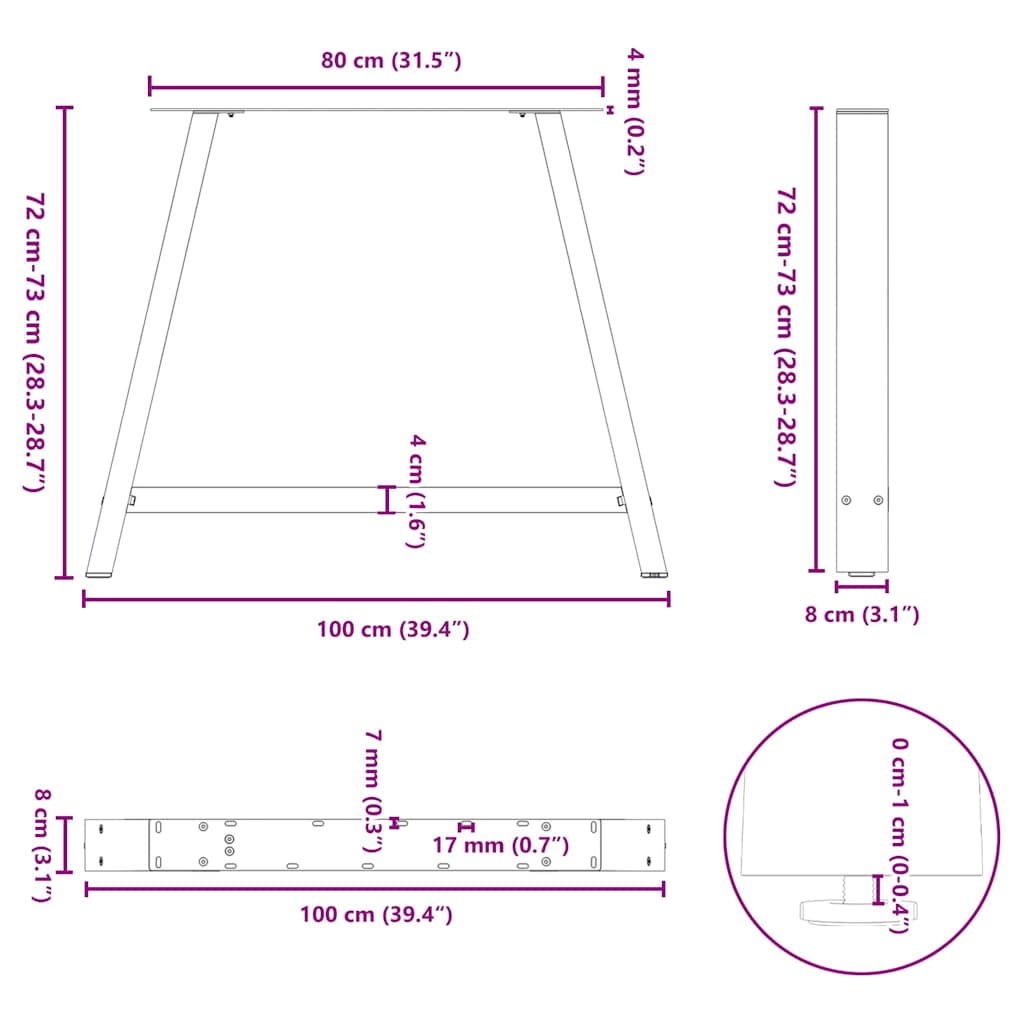 Noge za blagovaonski stol A-oblika 2 kom antracit 100 x (72-73) cm čelik