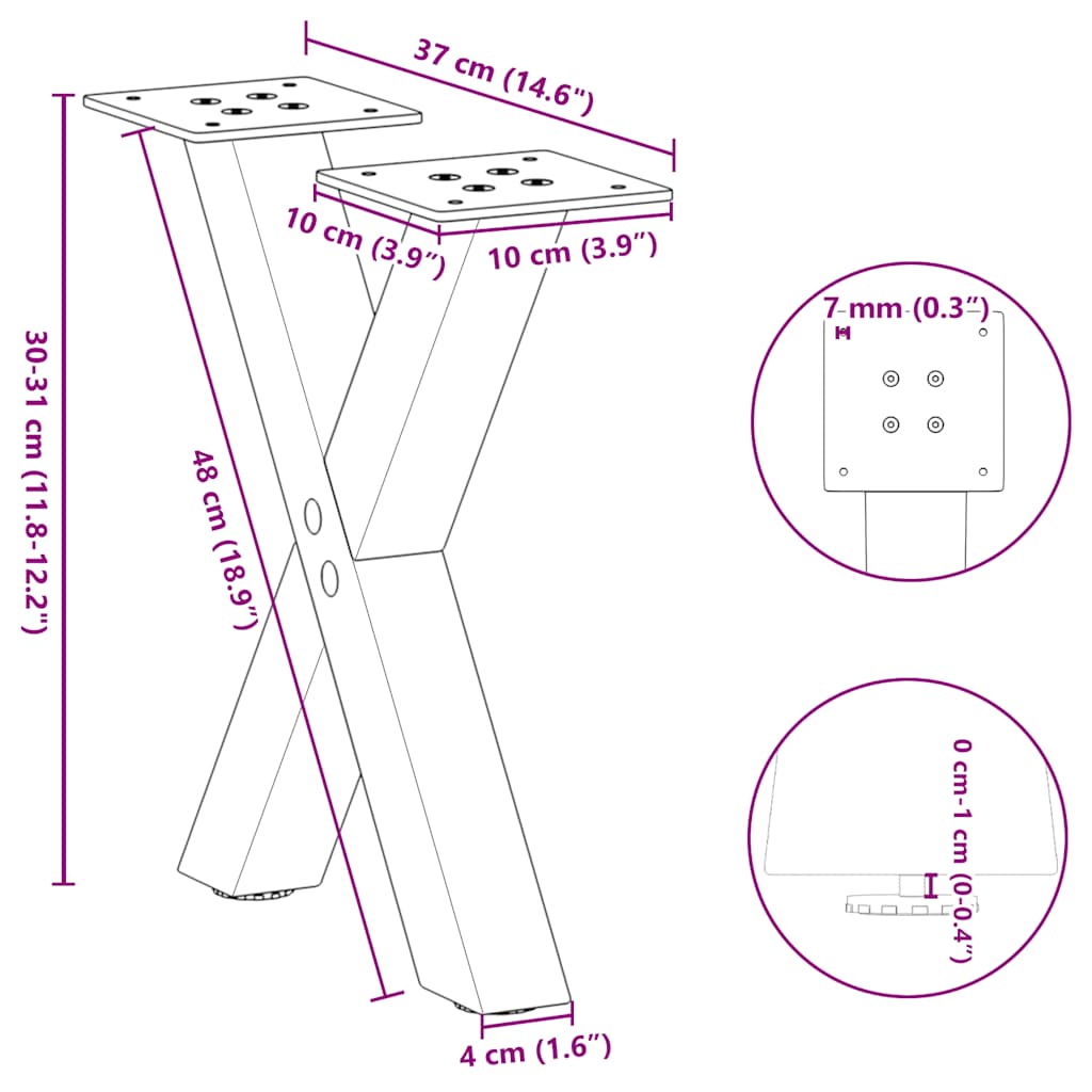 Noge za klub stolić u obliku slova X, 2 kom, crne, 37 x (30-31) cm, čelik