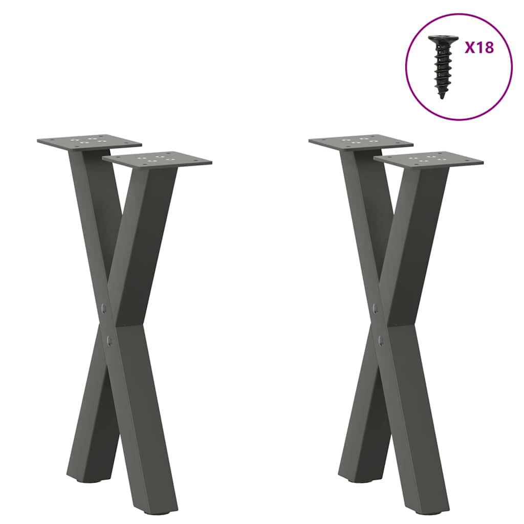 Noge za klub stolić u obliku slova X, 2 kom, antracit, 28 x (42-43) cm, čelik