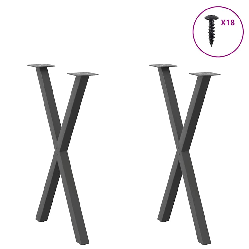 Noge za blagovaonski stol u obliku slova X, 2 kom, antracit, 57 x (72-73) cm, čelik