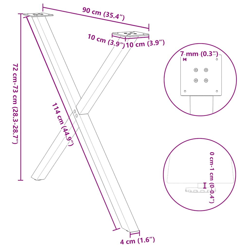 Noge za blagovaonski stol u obliku slova X, 2 kom, crne, 90 x (72-73) cm, čelik