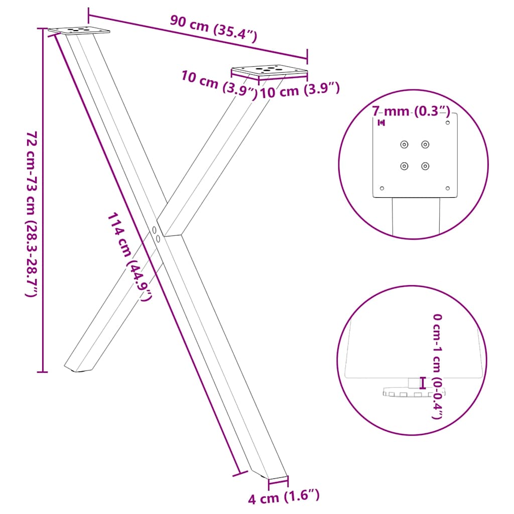 Noge za blagovaonski stol u obliku slova X, 2 kom, prirodni čelik, 90 x (72-73) cm, čelik
