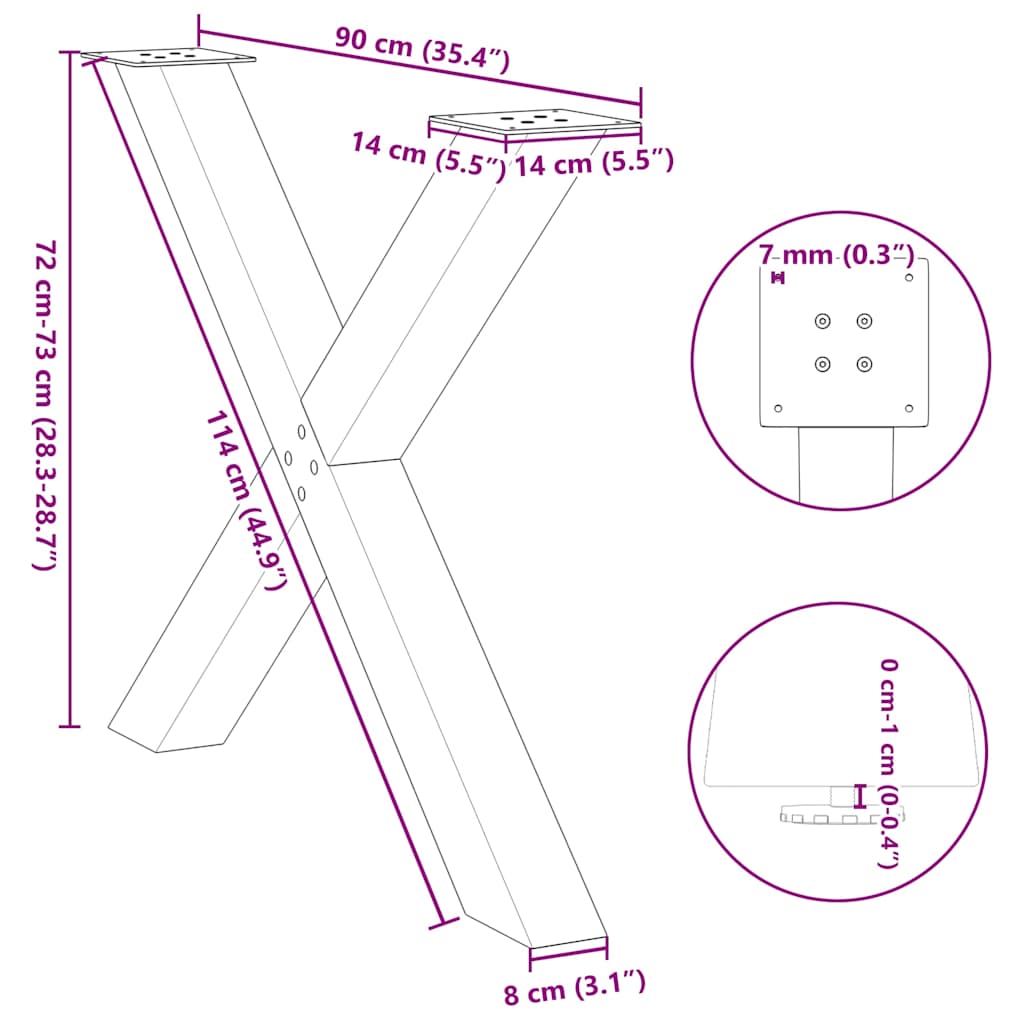 Noge za blagovaonski stol u obliku slova X, 3 kom, antracit, 90 x (72-73) cm, čelik