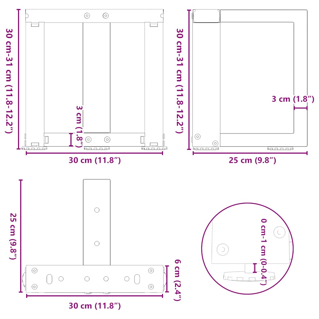 Noge za klub stolić T-oblika 2 kom Crne 30x25x(30-31) cm Čelik