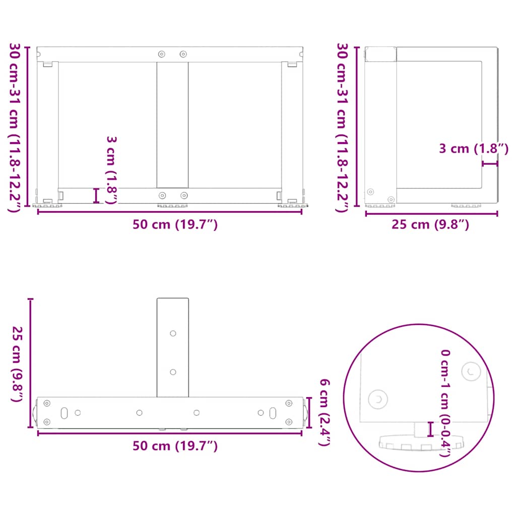 Noge za klub stolić T-oblika 2 kom Crne 50x25x(30-31) cm Čelik