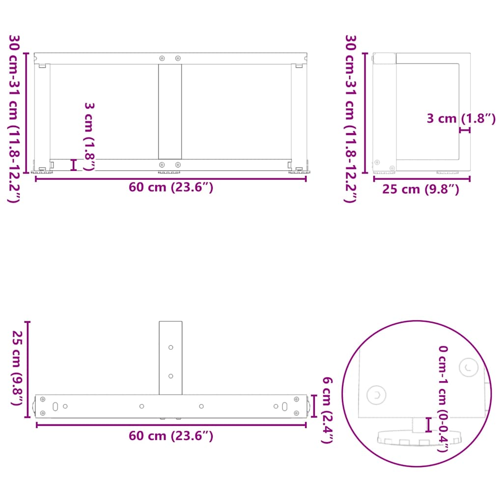 Noge za klub stolić T-oblika 2 kom Bijele 60x25x(30-31) cm Čelik