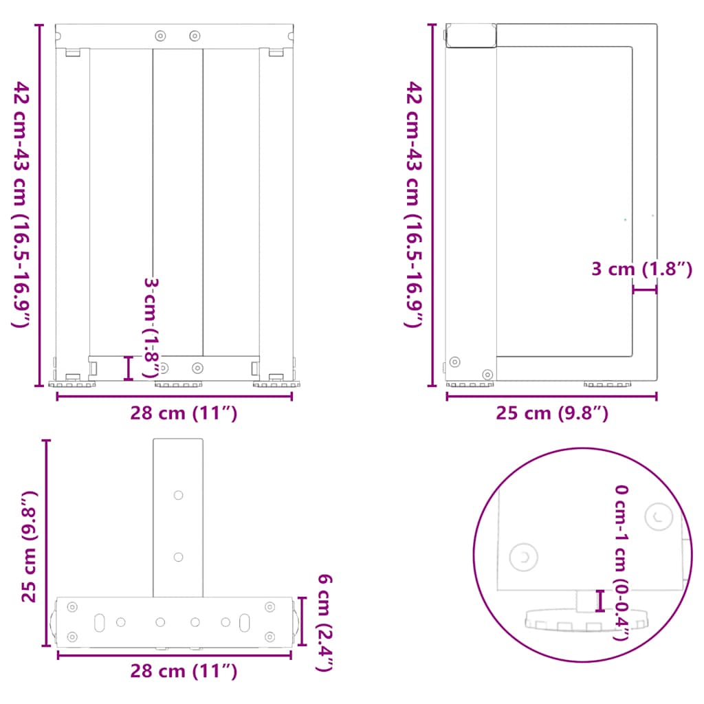 Noge za klub stolić T-oblika 2 kom Bijele 28x25x(42-43) cm Čelik