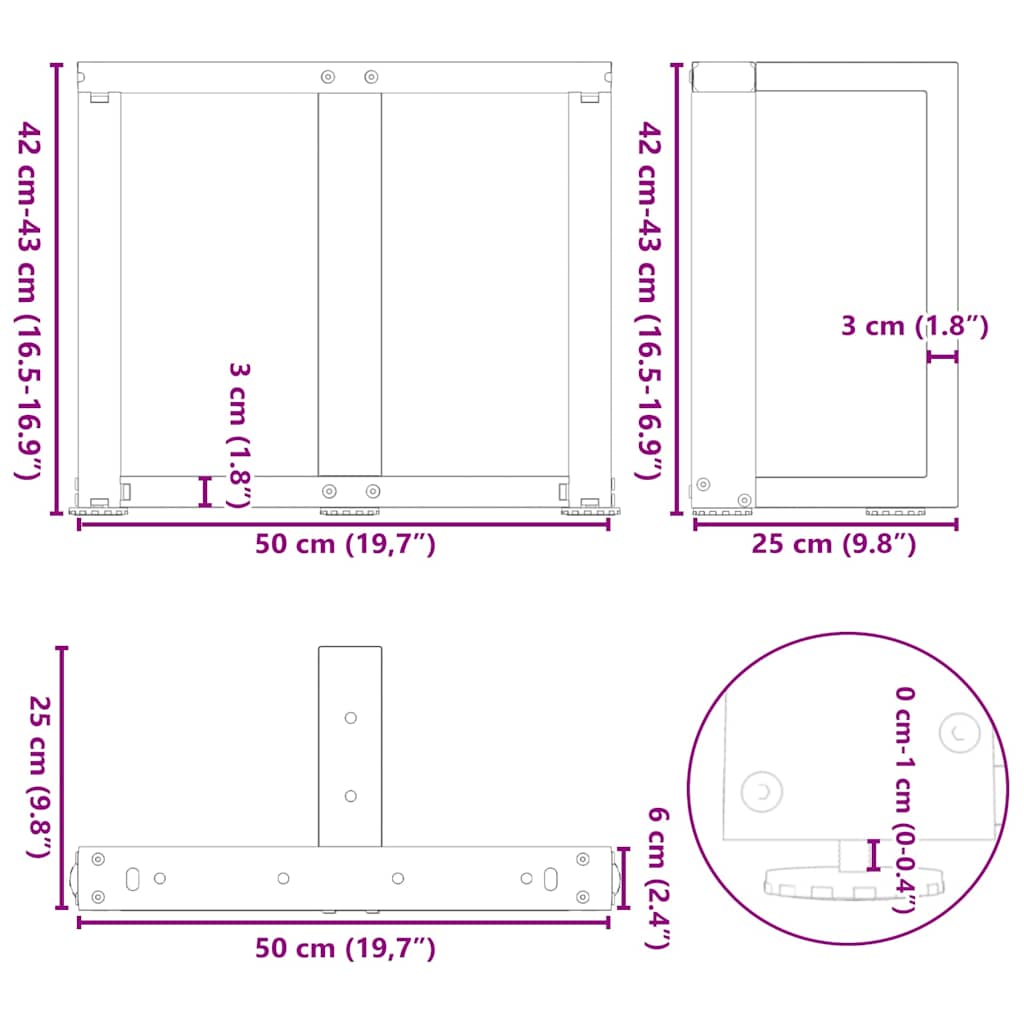 Noge za klub stolić T-oblika 2 kom Crne 50x25x(42-43) cm Čelik