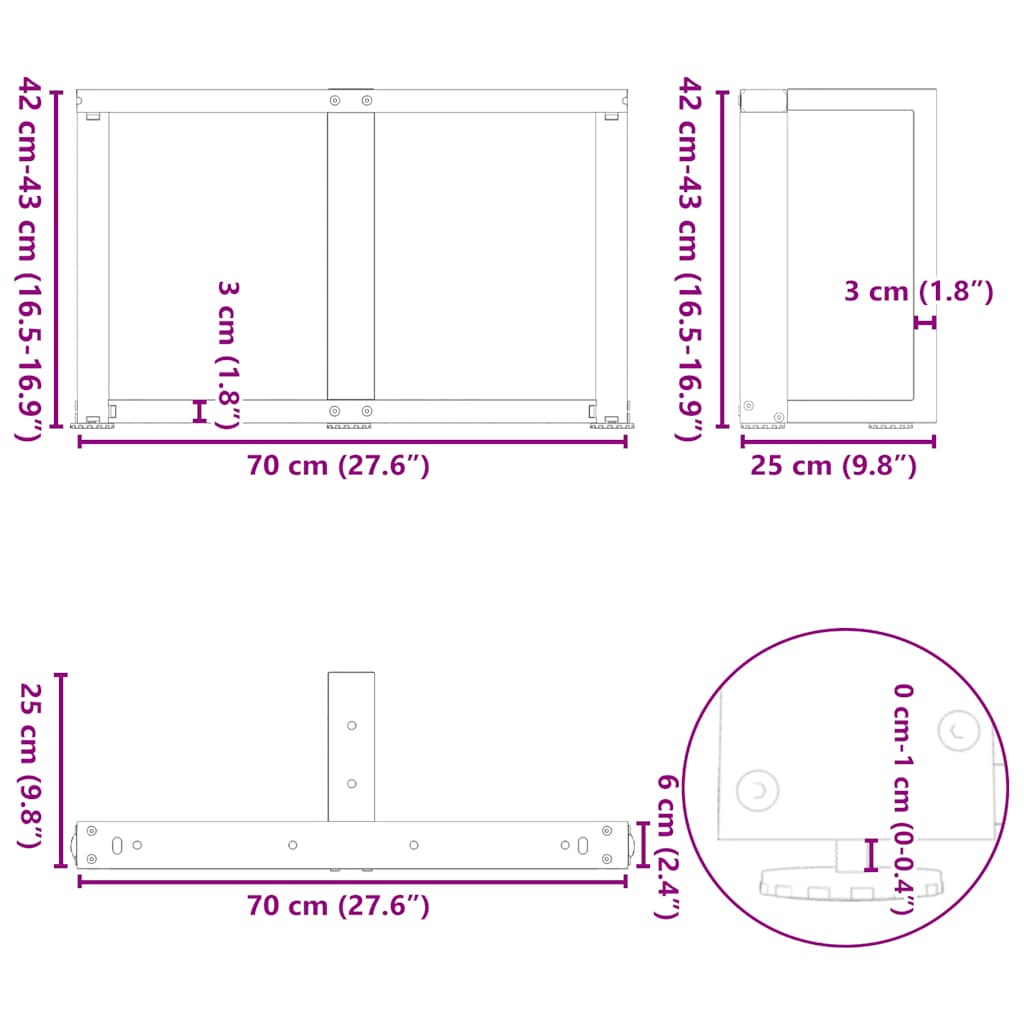 Noge za klub stolić T-oblika 2 kom Crne 70x25x(42-43) cm Čelik