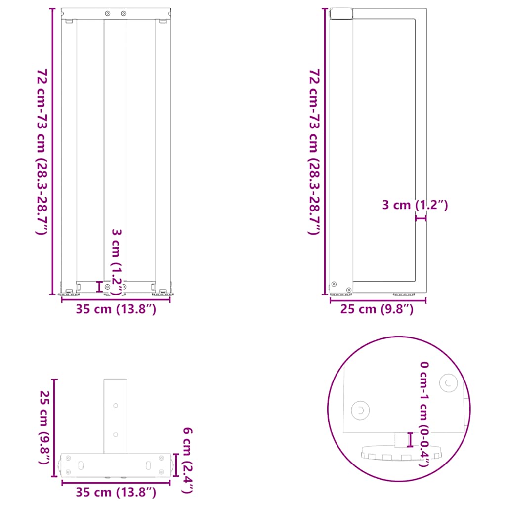Noge za konzolni stol T-oblika 2 kom Bijele 38x25x(72-73) cm Čelik