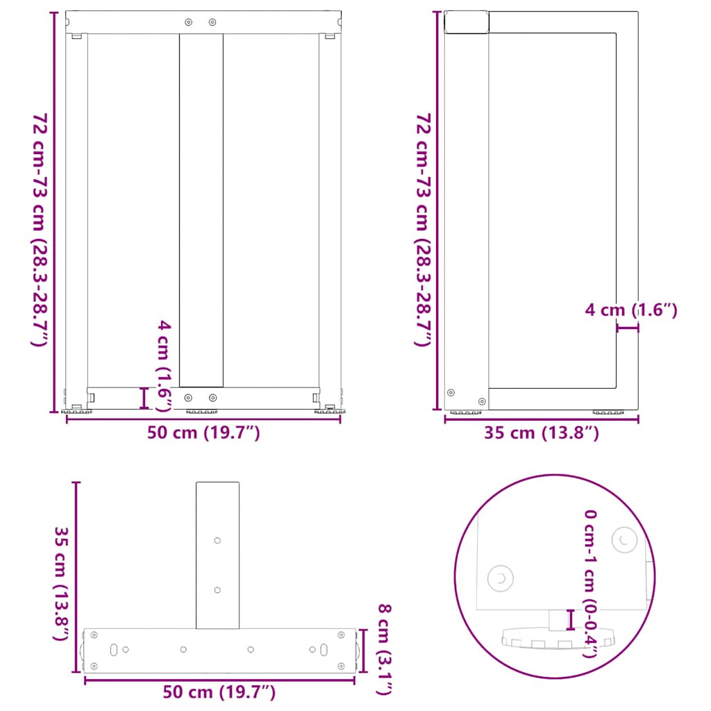 Noge za blagovaonski stol T-oblika 2 kom Bijele 50x35x(72-73) cm Čelik