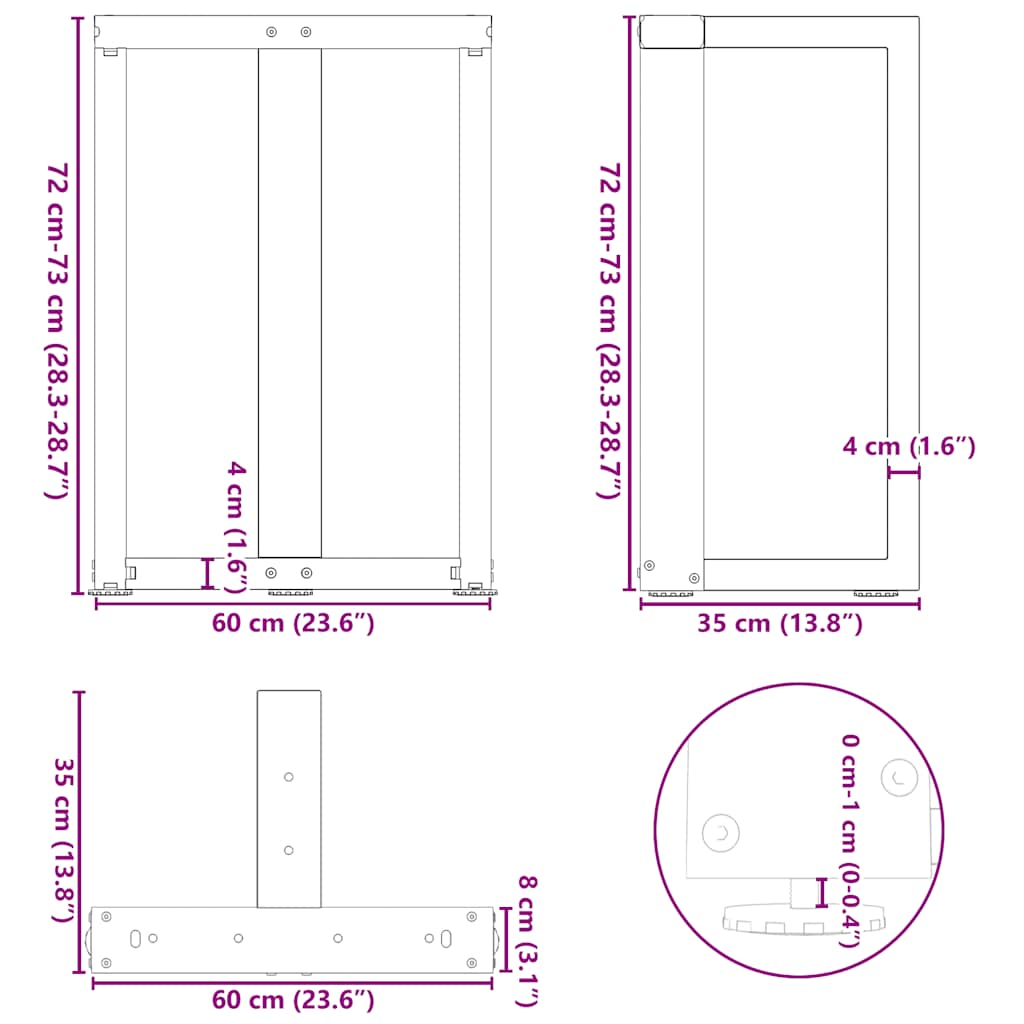 Noge za blagovaonski stol T-oblika 2 kom Crne 60x35x(72-73) cm Čelik