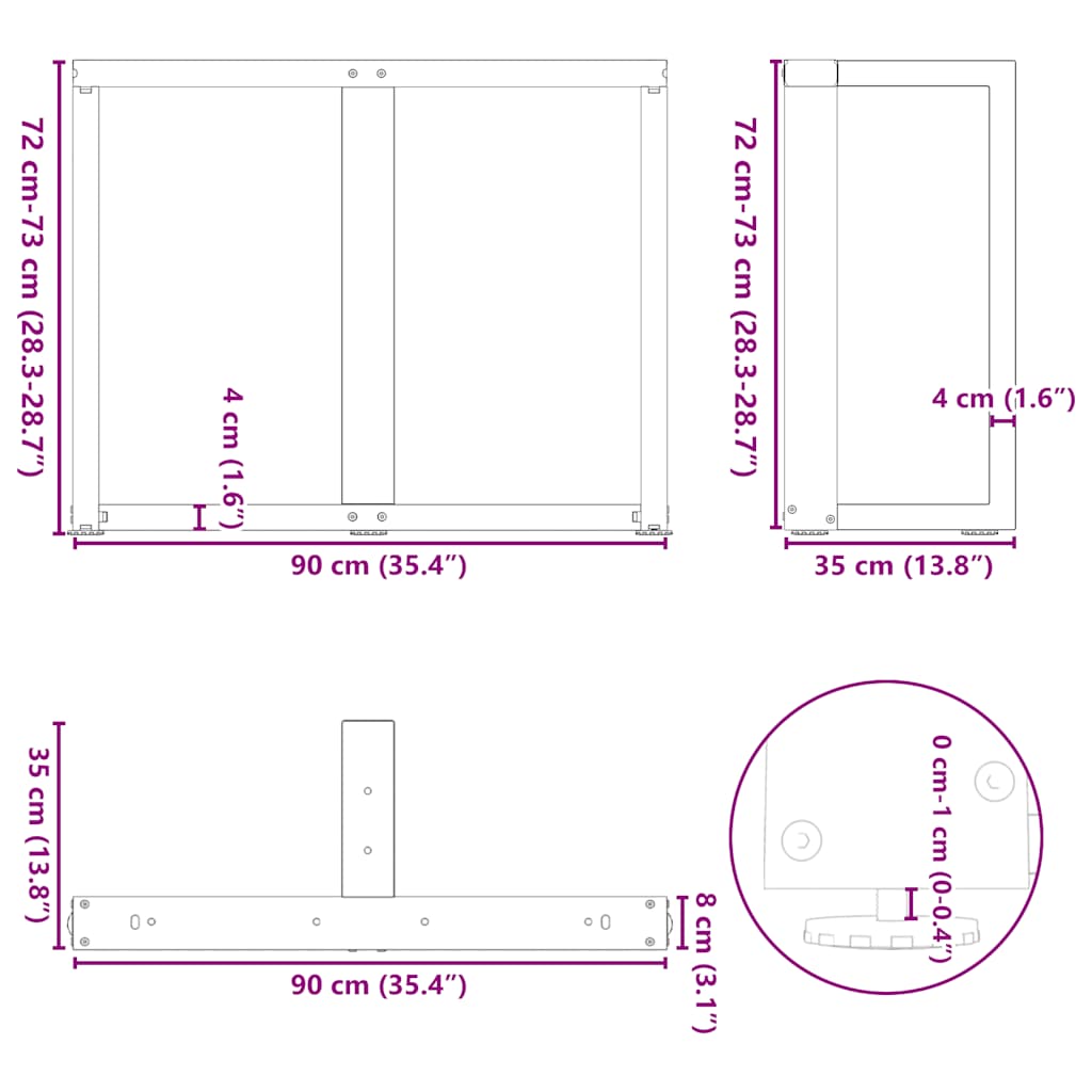 Noge za blagovaonski stol T-oblika 2 kom antracit 90x35x(72-73) cm čelik