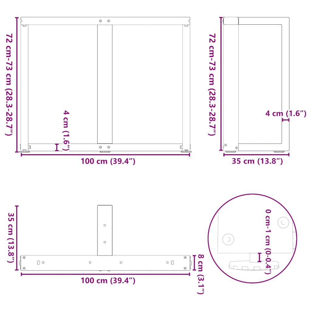 Noge za blagovaonski stol T-oblika 2 kom Bijele 100x35x(72-73) cm Čelik