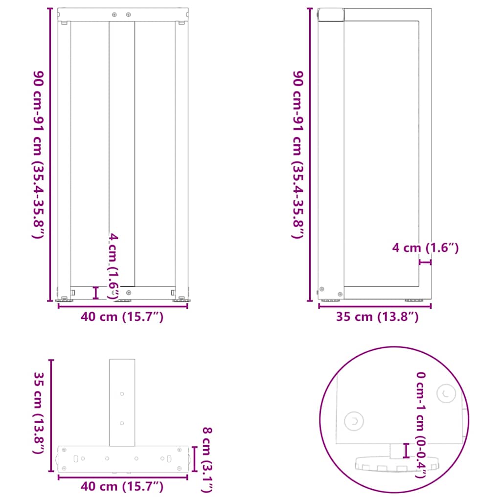 Noge za barski stol T-oblika 2 kom Bijele 40x35x(90-91) cm Čelik