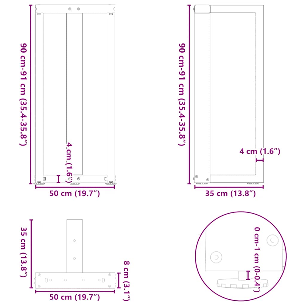 Noge za barski stol T-oblika 2 kom Crne 50x35x(90-91) cm Čelik