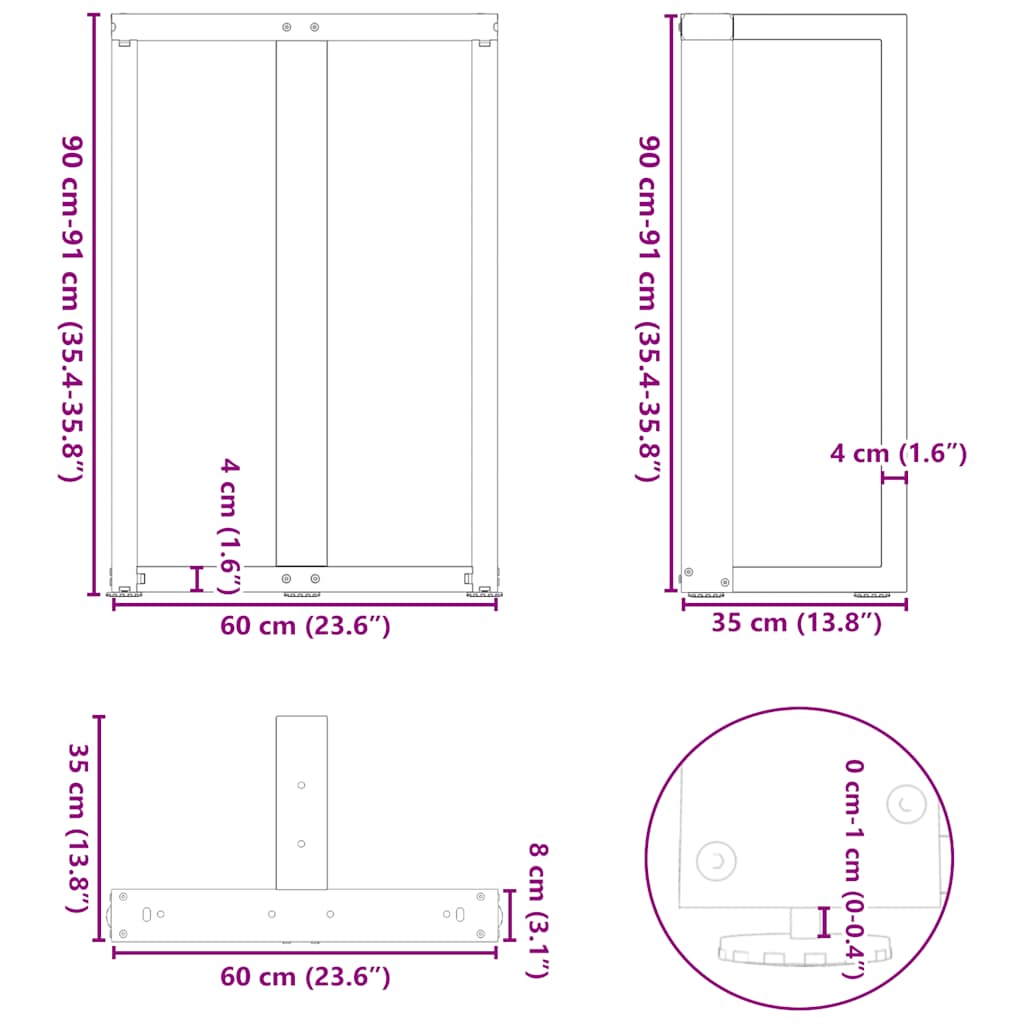 Noge za barski stol T-oblika 2 kom antracit 60x35x(90-91) cm čelik