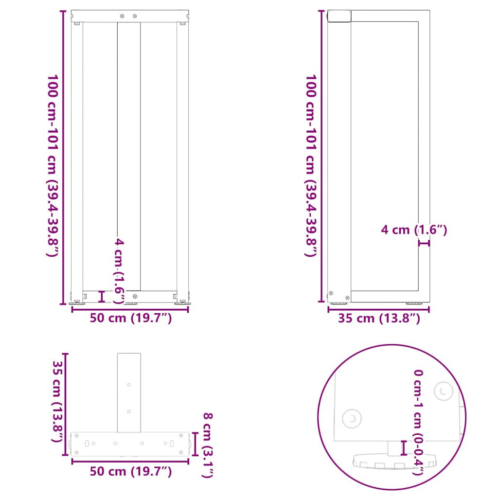 Noge za barski stol T-oblika 2 kom Crne 50x35x(100-101) cm Čelik