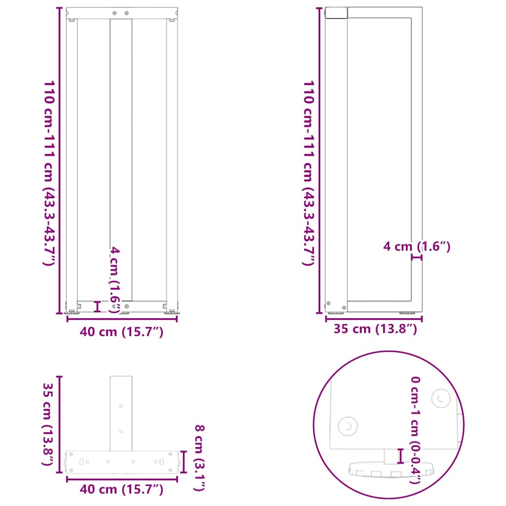 Noge za barski stol T-oblika 2 kom antracit 40x35x(110-111) cm čelik