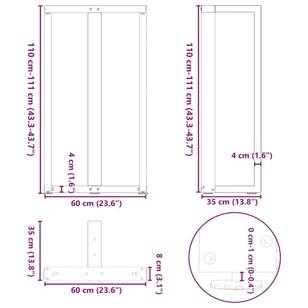 Noge za barski stol T-oblika 2 kom Crne 60x35x(110-111) cm Čelik