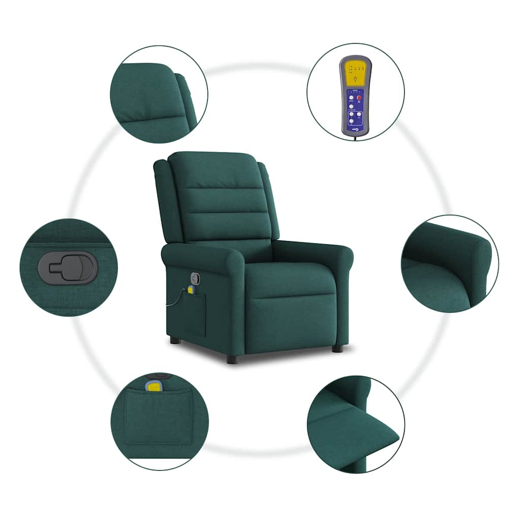 Masažni naslonjač od tkanine tamnozeleni