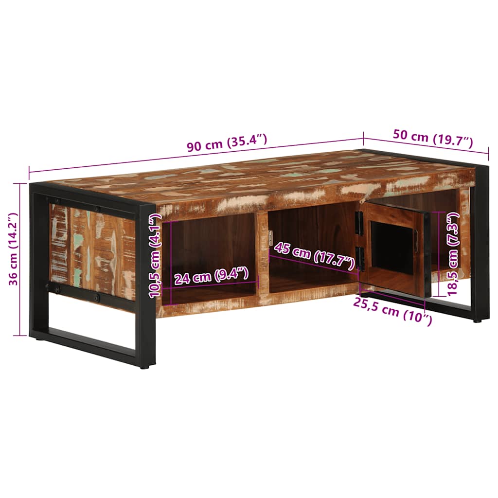 Višebojni stolić za kavu 90x50x36 cm puno drvo obrađeno