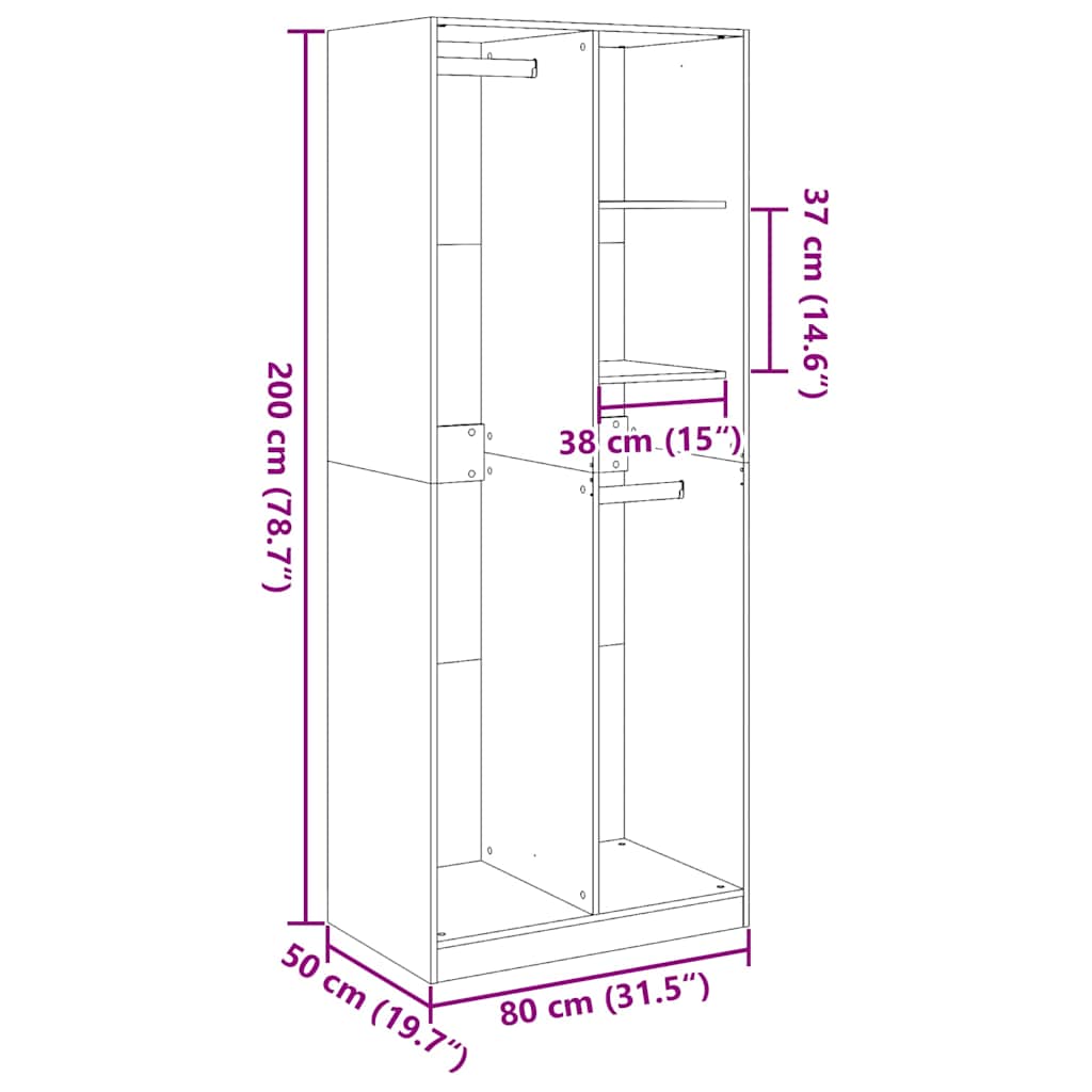 Ormar crni 80 x 50 x 200 cm od konstruiranog drva