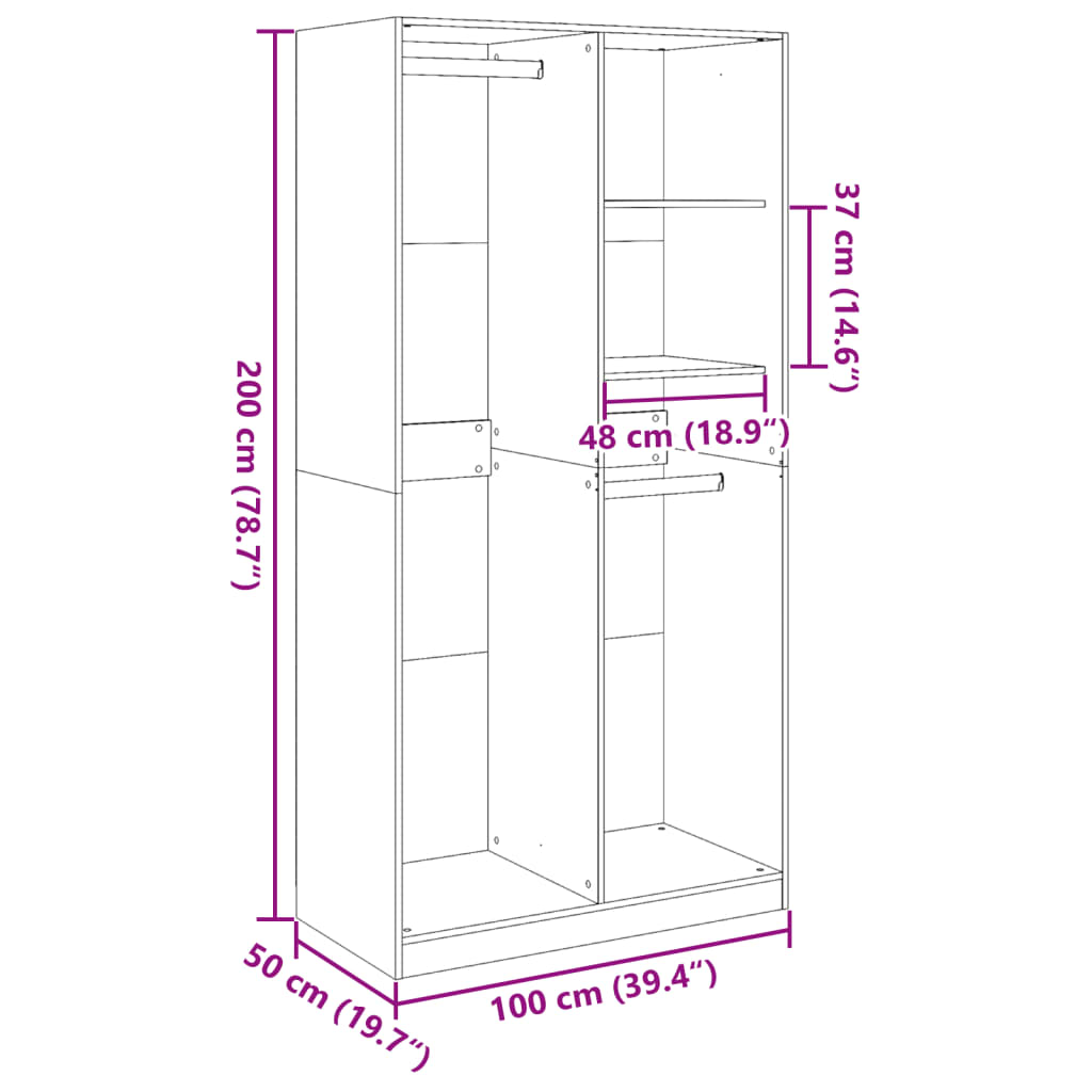Ormar siva boja betona 100 x 50 x 200 cm od konstruiranog drva