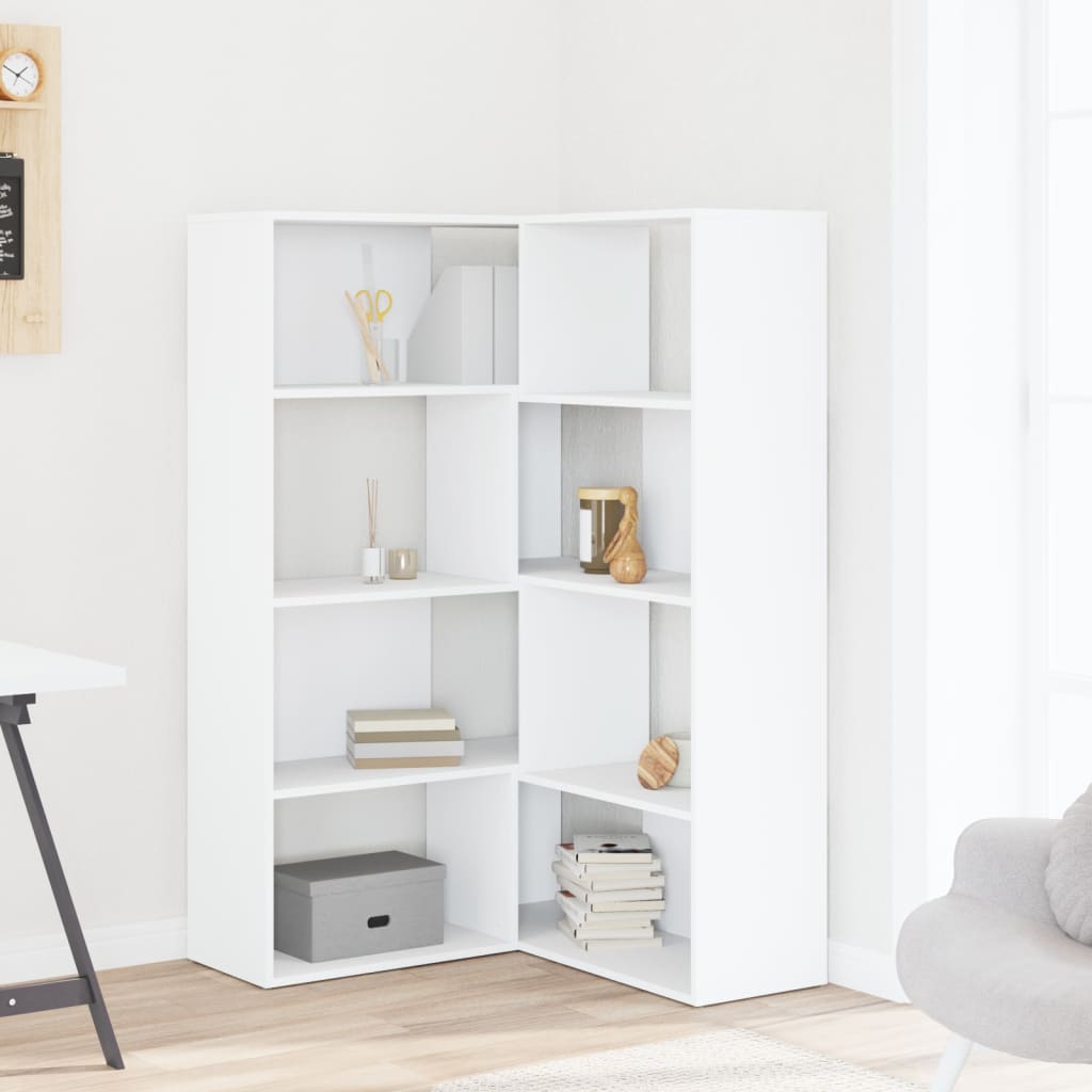Kutni regal za knjige s 4 razine bijeli 85 x 85 x 140 cm drveni