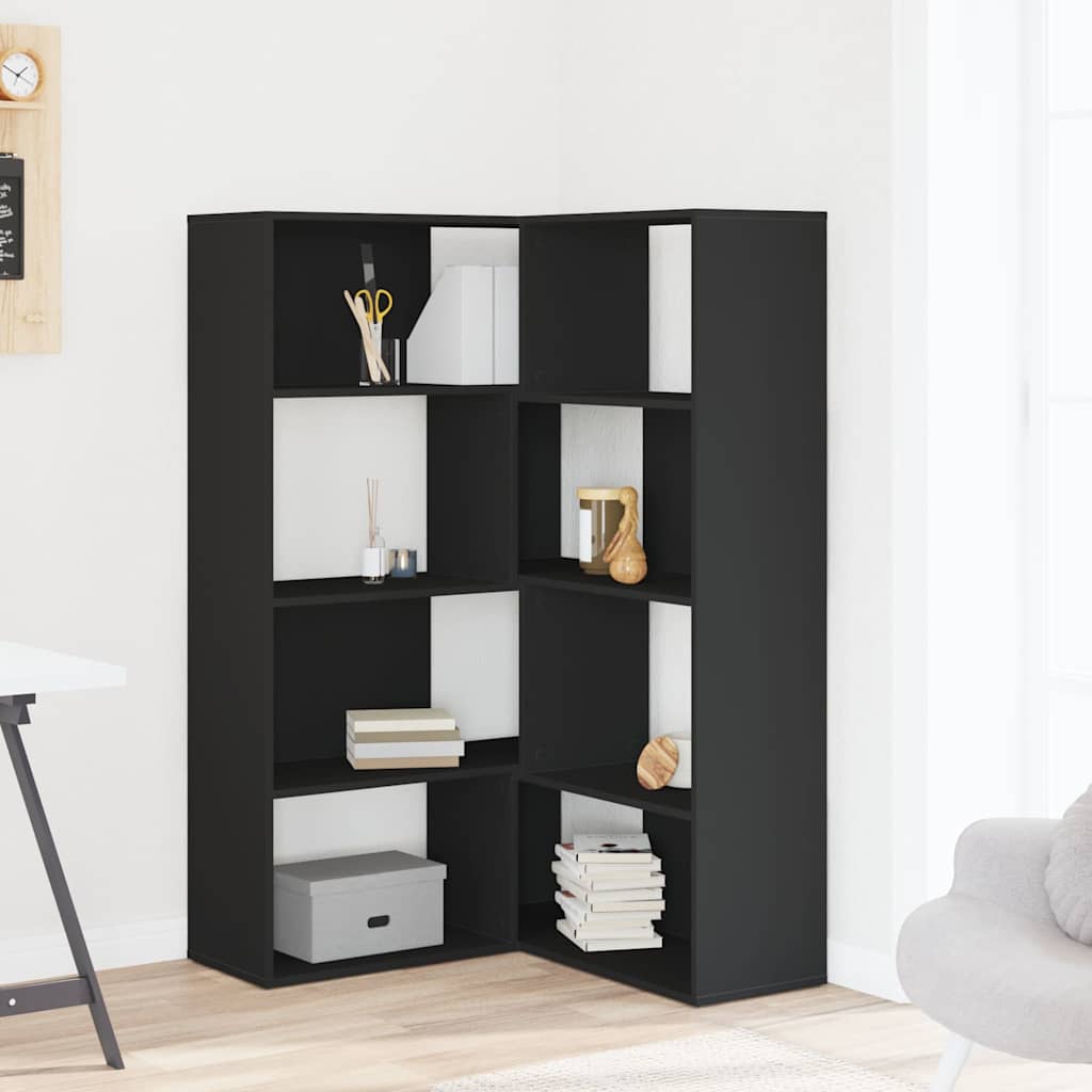 Kutni regal za knjige s 4 razine crni 85 x 85 x 140 cm drveni