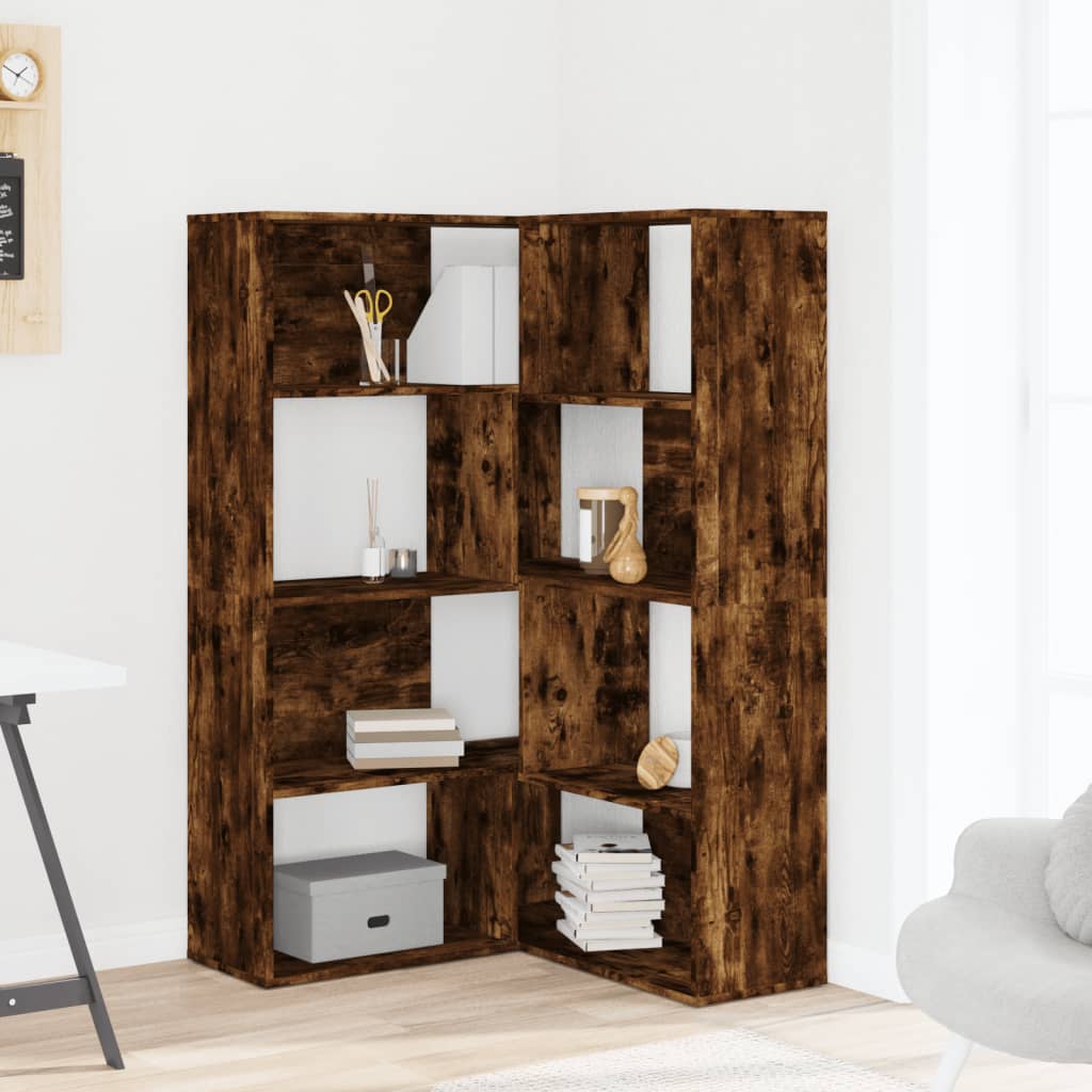 Kutni regal za knjige 4 razine boja hrasta 85x85x140 cm drveni