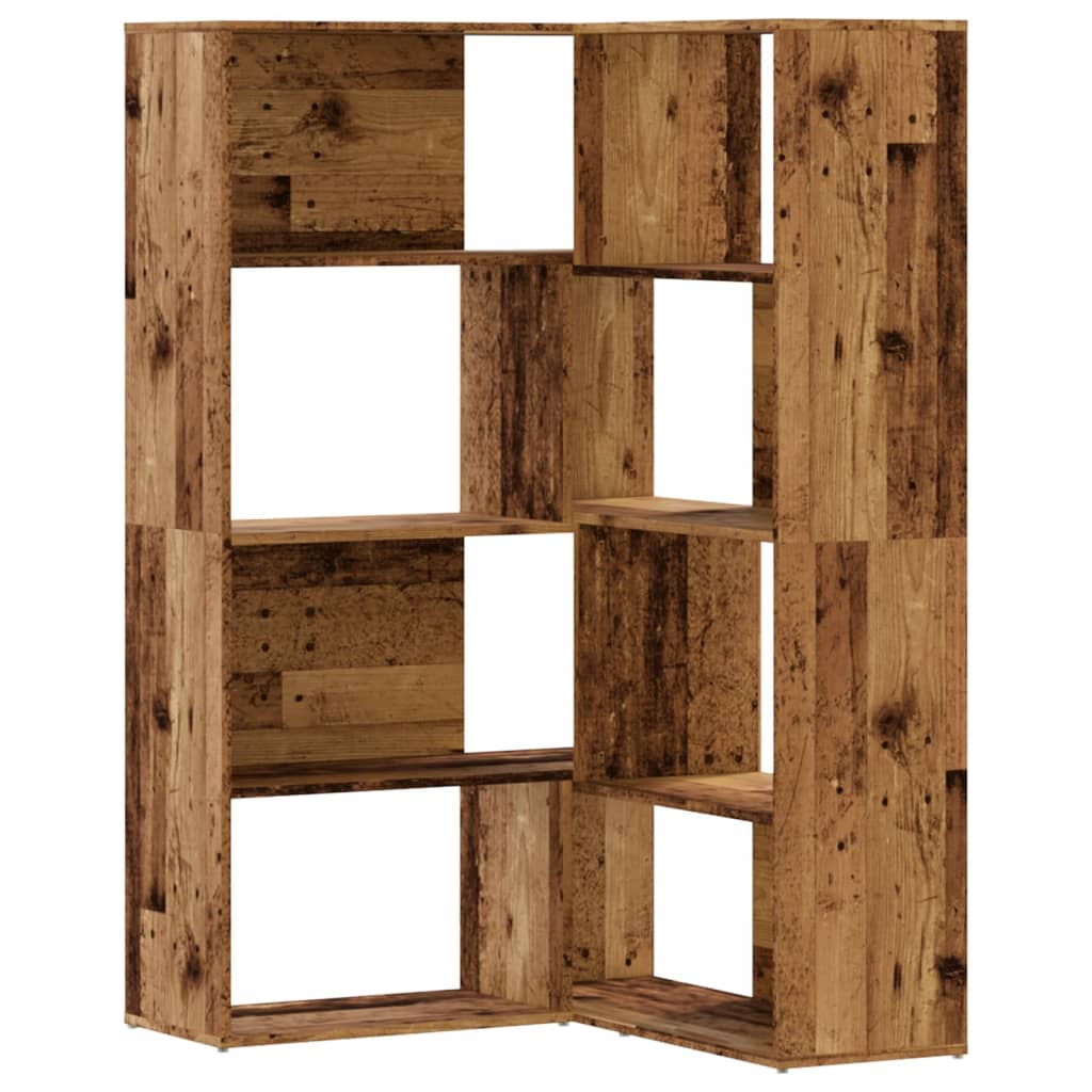 Kutni regal za knjige s 4 razine staro drvo 85x85x140cm drveni