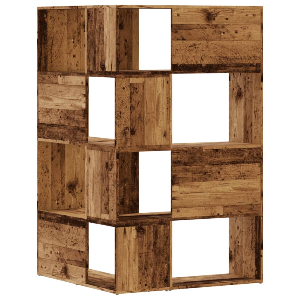 Kutni regal za knjige s 4 razine staro drvo 85x85x140cm drveni
