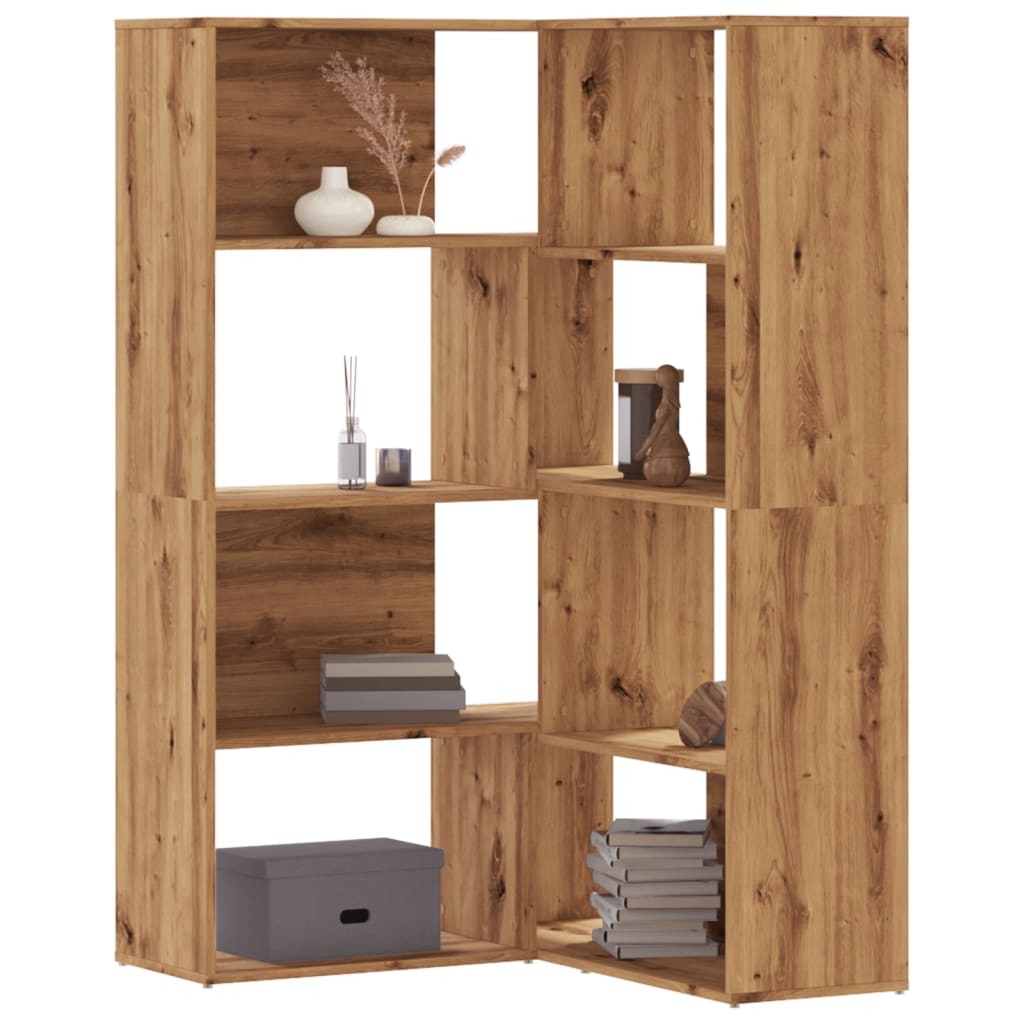 Kutni regal z knjige 4 razine artisian hrast 85x85x140cm drveni
